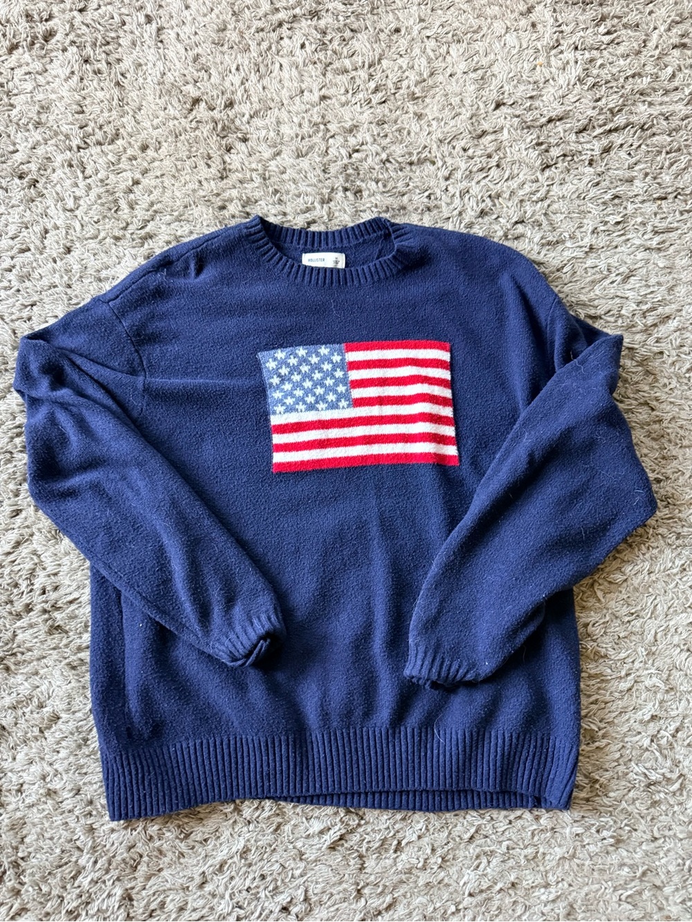 Hollister Navy American Flag Americana Knit Sweater Size M